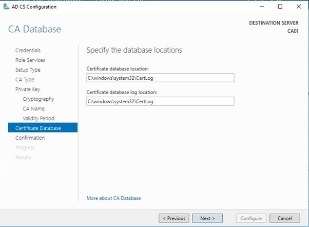 ADSC Configuration CA Database