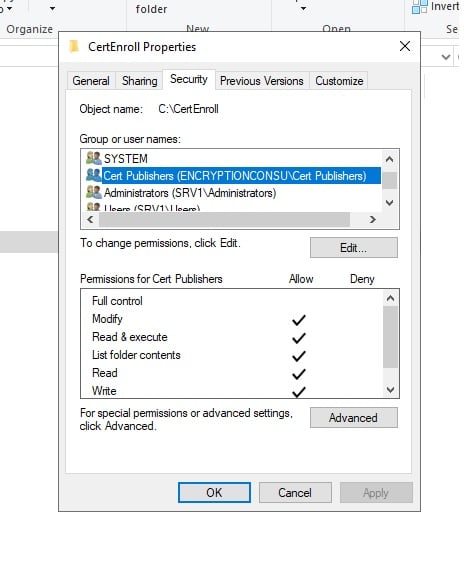 Cert Enroll Properties Cert Publishers