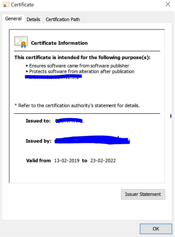 Certificate Manager tool for the local device appears