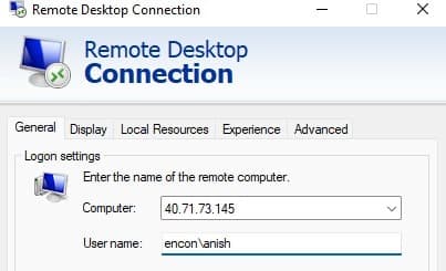 Azure Remote Desktop Connection