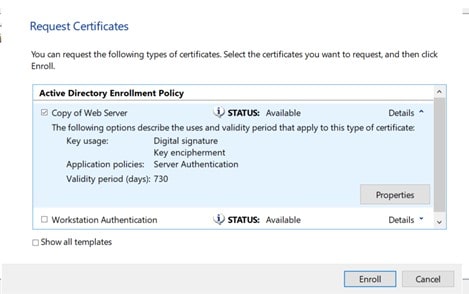 certificate enrollment page - request certificates
