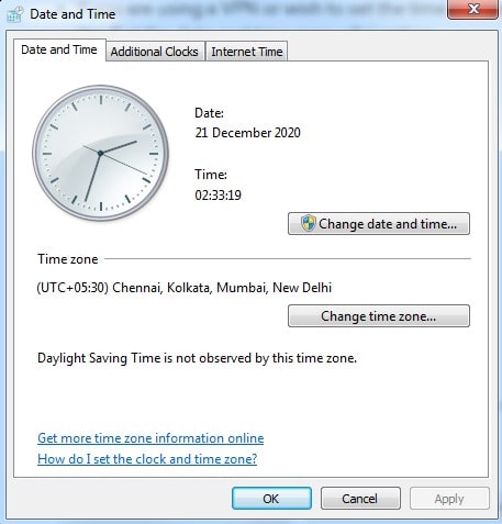Windows users can reset the date and time