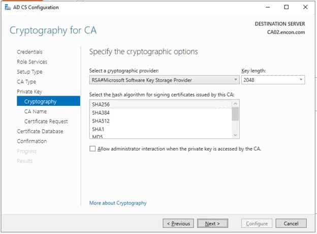 AD CS - cryptography options
