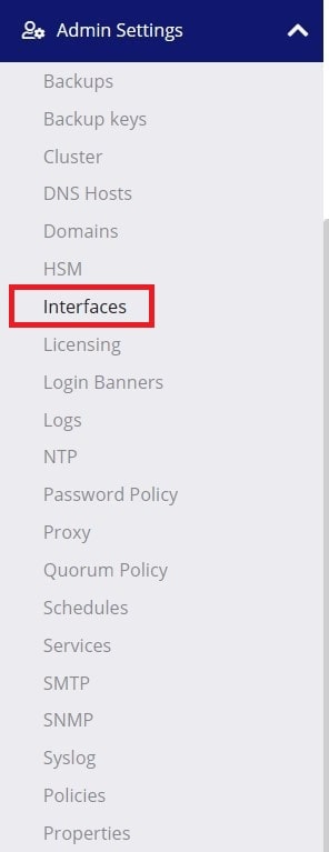 interfaces under admin settings