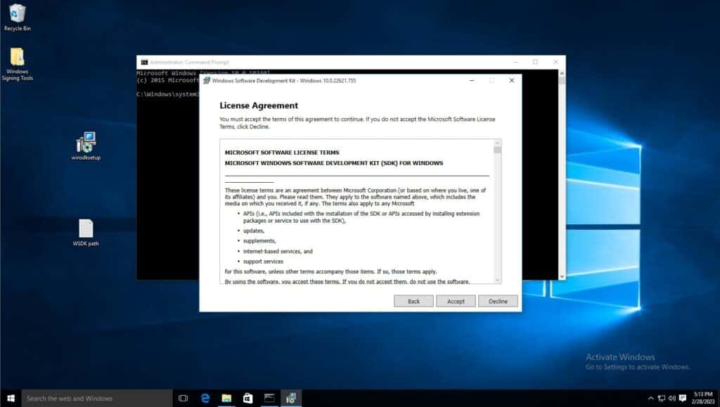 windows sdk license agreeement