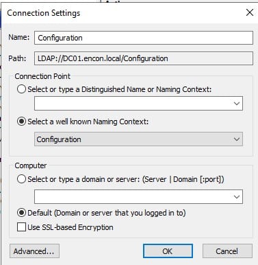 Connection Settings in ADSIedit