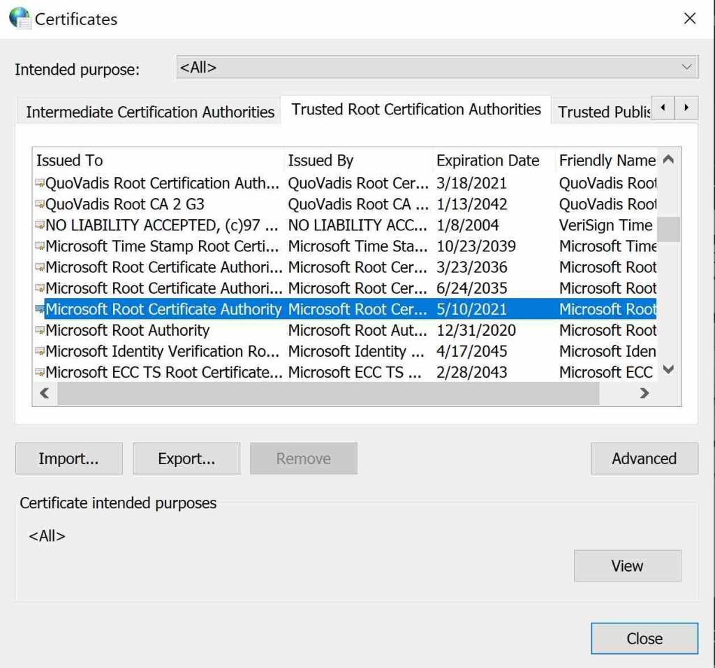 Microsoft Root Certificate Purpose