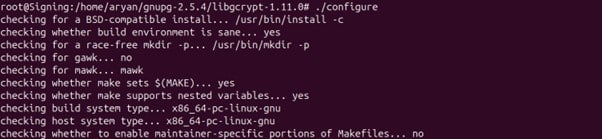 Run config of libgcrypt Directory